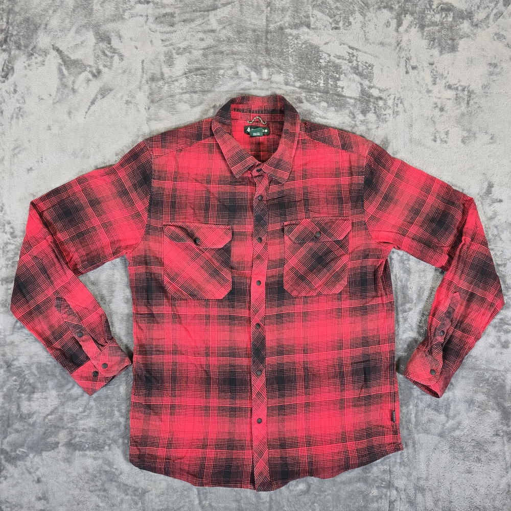 Woods Brand Men's Red Plaid Casual Snap Button Up Shirt Size Medium
